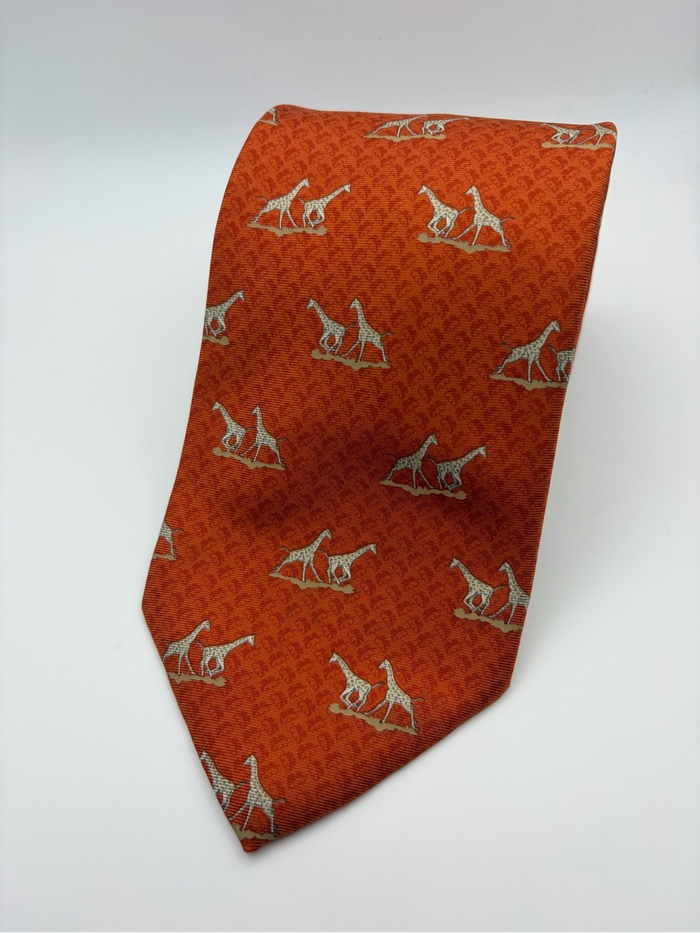 Tommy Hilfiger Silk Tie Orange Giraffe Animal Novelty Made USA Italy Print